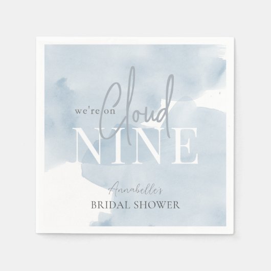 クラウド9ブルースカイウォーターカラーブライダルシャワー スタンダードカクテルナプキン (正面)