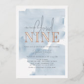 クラウド9ブルースカイウォーターカラーブライダルシャワー 箔招待状 (正面)