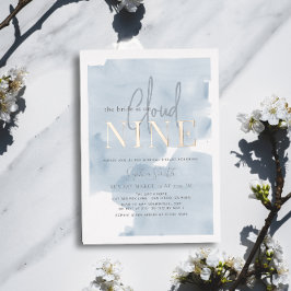 クラウド9ブルースカイウォーターカラーブライダルシャワー 箔招待状