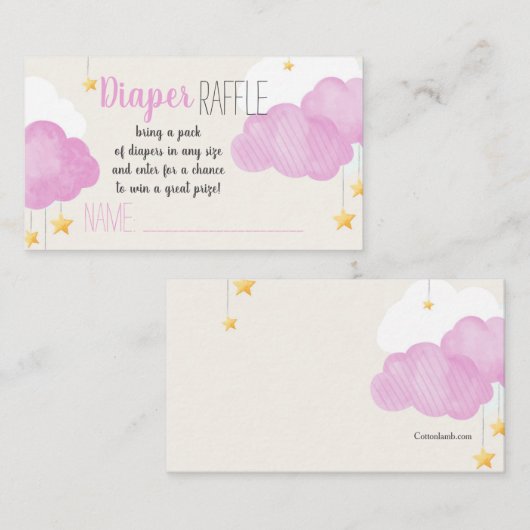 クラウド9ベビーシャワーピンクおむつラッフルカード エンクロージャーカード (正面/裏面)