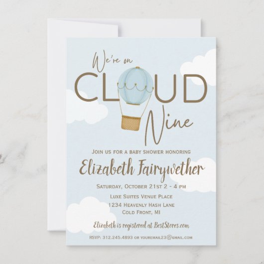 クラウド9上のホットエアバルーン赤ちゃんシャワー招待状 招待状 (正面)