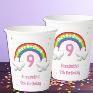 クラウド9上!レインボー誕生日 紙コップ