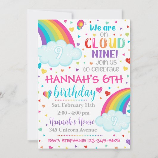 クラウド9招待状第9誕生日招待状 招待状 (正面)
