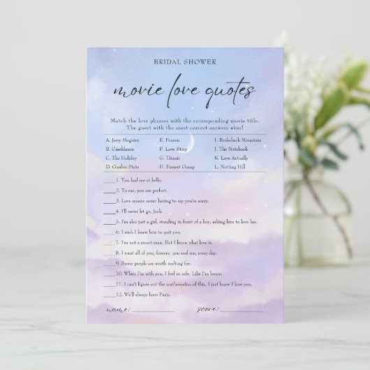 クラウド9映画ラブ引用文ブライダルシャワーゲームカード 招待状 (スタンド正面)