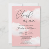 クラウド9赤面ピンクガール赤ちゃんシャワー中 招待状 (正面)