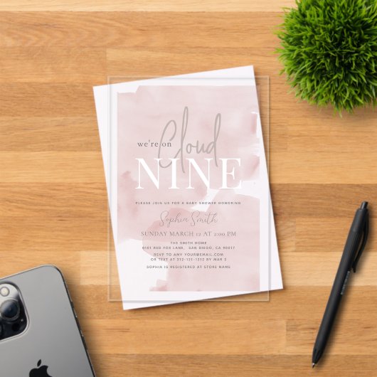 クラウド9金ゴールドスターズピンクガール赤ちゃんシャワー アクリル招待状 (インサイチュ (招待状))