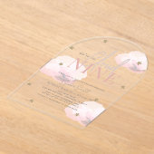 クラウド9金ゴールドスターズピンクガール赤ちゃんシャワー アクリル招待状 (レイダウン)