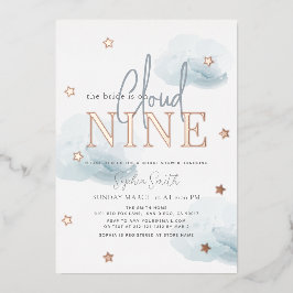 クラウド9金ゴールドスターズ&ブルークラウドブライダルシャワー 箔招待状
