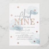 クラウド9金ゴールドスターズ&ブルークラウドブライダルシャワー 箔招待状 (正面)