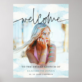 クラウド9青と白のブライダルシャワーようこそ写真 ポスター