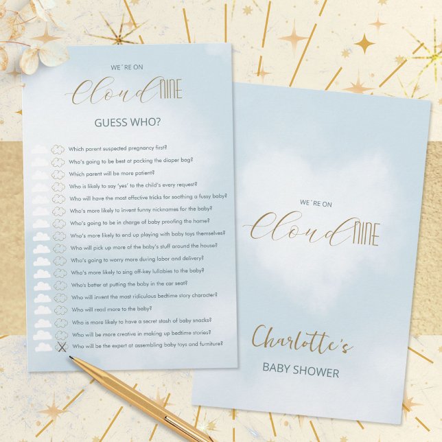 クラウド9 セレスチャルブルー ベビーシャワー ギャザーゲーム (Cloud 9 Celestial Blue Baby Shower Guess Who Game ©Susanne Sachers - Sunny Mind 🌞)
