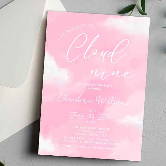 クラウド9 ピンクのブライダルシャワー招待状 招待状