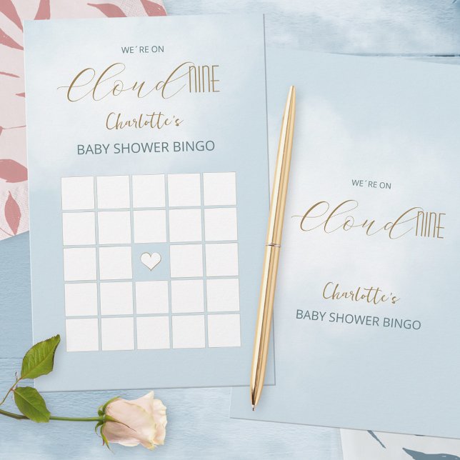 クラウド9 ブルー ベビーシャワービンゴゲーム (We´re on Cloud 9 Blue Baby Shower Bingo Game ©Susanne Sachers - Sunny Mind Design 🌞)