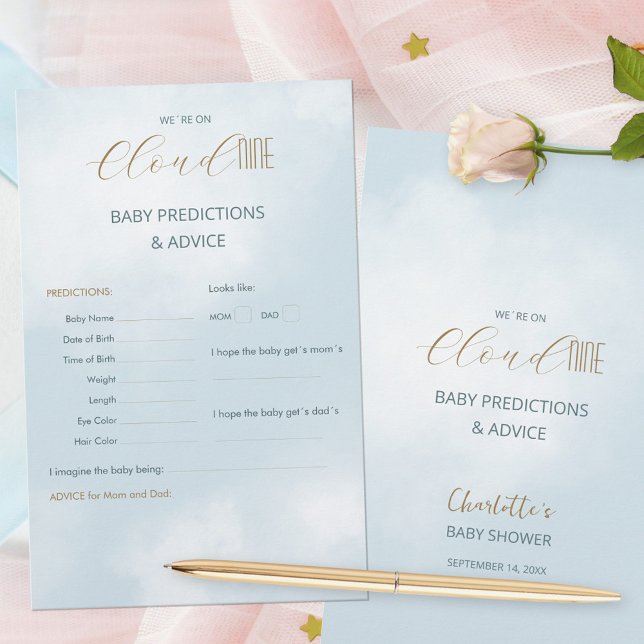 クラウド9 ブルー ベビーシャワー予測ゲーム (We´re on Cloud 9 Blue Baby Shower Predictions Game ©Susanne Sachers - Sunny Mind 🌞)