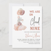 クラウド9 ベージュの風船　男女どちらでも使えるベビーシャワーパーティー 招待状 (正面)