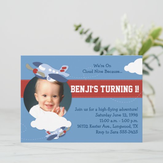 クラウド9 -飛行機をテーマにしたパーティの招待状 招待状 (スタンド正面)