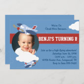 クラウド9 -飛行機をテーマにしたパーティの招待状 招待状 (正面/裏面)