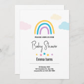 クラウド&スターズレインボー男の赤ちゃんベビーシャワーインヴィータ 招待状 (正面/裏面)