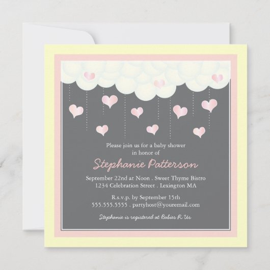 クラウド&ハートズベビーシャワーフォーガール招待状 招待状 (裏面)