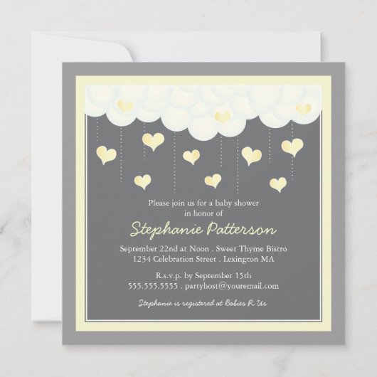 クラウド&ハートズベビーシャワー招待状|黄 招待状 (裏面)