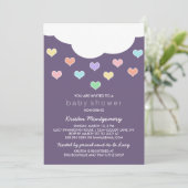 クラウド&パステルハート |紫のベビーシャワー招待状 招待状 (スタンド正面)