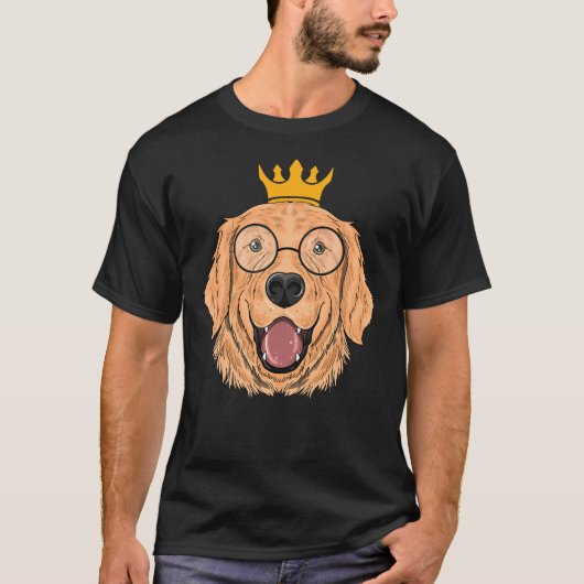 クラウンとサングラスを着たゴールデンレトリバー Tシャツ (正面)