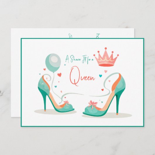 クラウンとハイヒール – グラマラスなピンク&ミントテーマ 招待状 (正面/裏面)