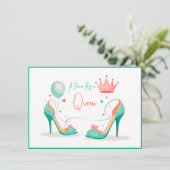 クラウンとハイヒール – グラマラスなピンク&ミントテーマ 招待状 (スタンド正面)