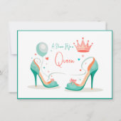 クラウンとハイヒール – グラマラスなピンク&ミントテーマ 招待状 (正面)