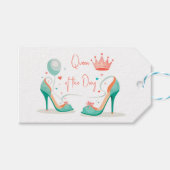 クラウンとハイヒール - ゴージャスなピンク＆ミントのテーマ ギフトタグ (正面(横))