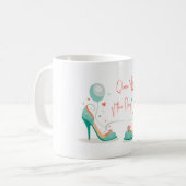 クラウンとハイヒール - ゴージャスなピンク＆ミントのテーマ コーヒーマグカップ (正面左)