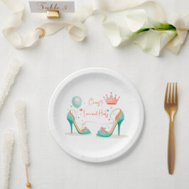 クラウンとハイヒール - ゴージャスなピンク＆ミントのテーマ ペーパープレート