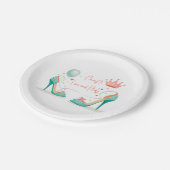 クラウンとハイヒール - ゴージャスなピンク＆ミントのテーマ ペーパープレート (アングル)