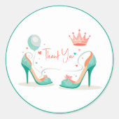クラウンとハイヒール - ゴージャスなピンク＆ミントのテーマ ラウンドシール (正面)