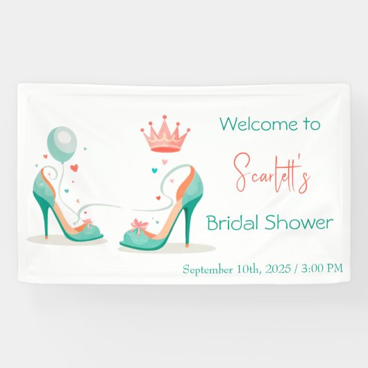 クラウンとハイヒール - ゴージャスなピンク＆ミントのテーマ 横断幕 (横)