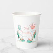 クラウンとハイヒール - ゴージャスなピンク＆ミントのテーマ 紙コップ (裏面)