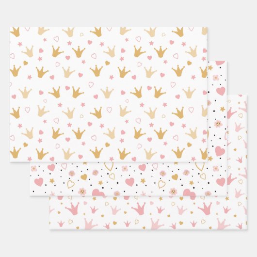 クラウンとハート ラッピングペーパーシート (セット)