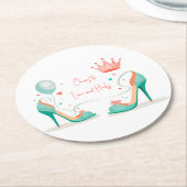 クラウンとハ>イ ヒール - ゴージャスなピンク＆ミントのテーマ ラウンドペーパーコースター (アングル)