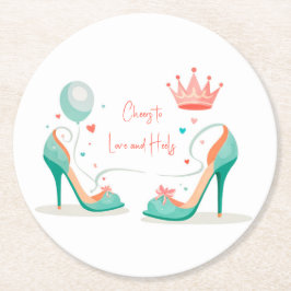 クラウンとハ>イ ヒール - ゴージャスなピンク＆ミントのテーマ ラウンドペーパーコースター