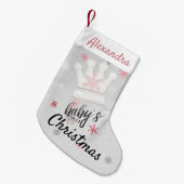 クラウンとピンクスノーフレーク初めてのクリスマス スモールクリスマスストッキング (正面 (吊り時))