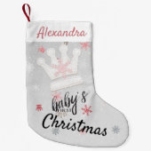 クラウンとピンクスノーフレーク初めてのクリスマス スモールクリスマスストッキング (正面)