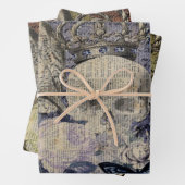 クラウンとフクロウのハロウィーンスカル ラッピングペーパーシート (インサイチュ)