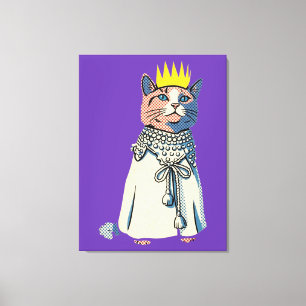 クラウンとローブを纏った気品ある猫のヴィンテージ・ポップアート・グラフ キャンバスプリント