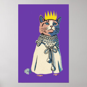 クラウンとローブを纏った気品ある猫のヴィンテージ・ポップアート ポスター