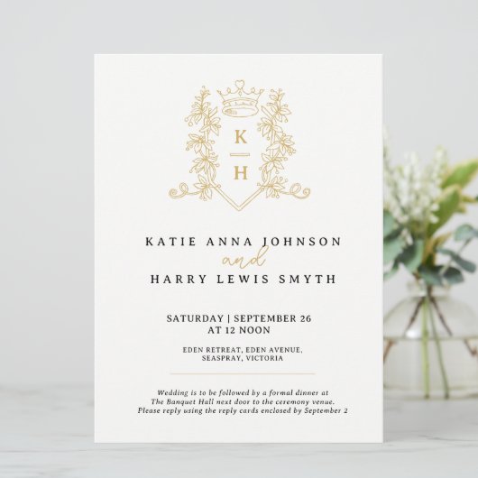 クラウンと結婚フォレージの黒金ゴールドの白 招待状 (スタンド正面)