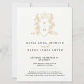 クラウンと結婚フォレージの黒金ゴールドの白 招待状 (正面)