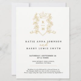 クラウンと結婚フォレージの黒金ゴールドの白 招待状