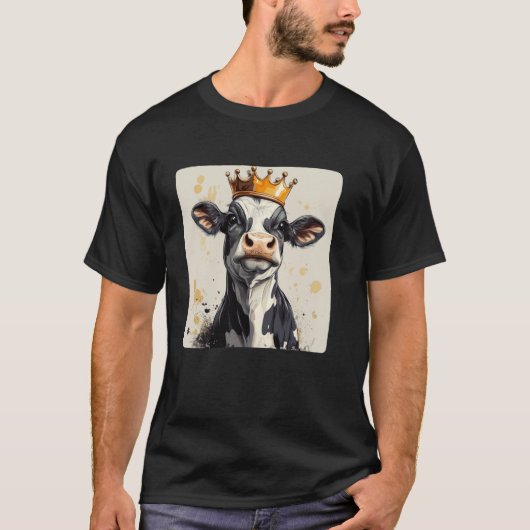 クラウンにふさわしい笑い 楽しい牛のデザイン Tシャツ (正面)