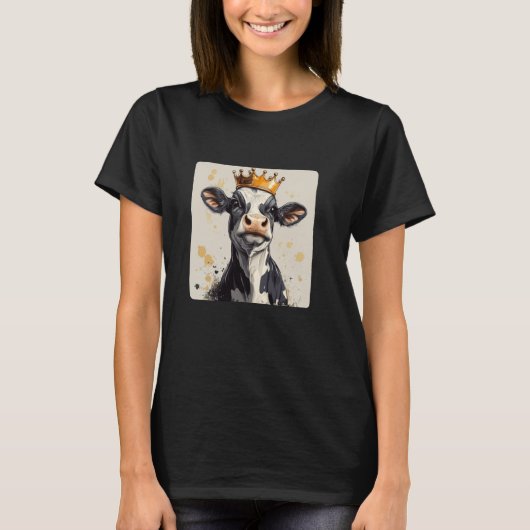 クラウンにふさわしい笑い 牛のデザイン Tシャツ (正面)