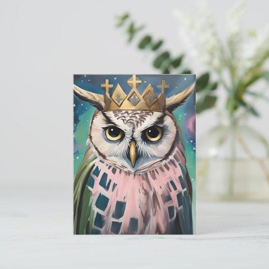 クラウンのピンクとブルーフクロウ ポストカード (スタンド正面)